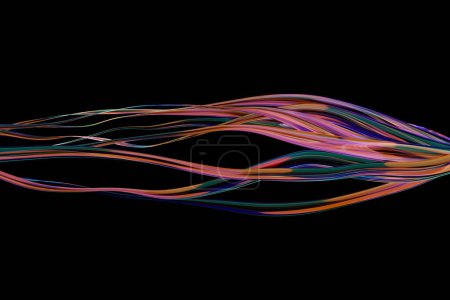 Foto de 3D illustration colorful stripes in the form of wave waves, futuristic background. - Imagen libre de derechos