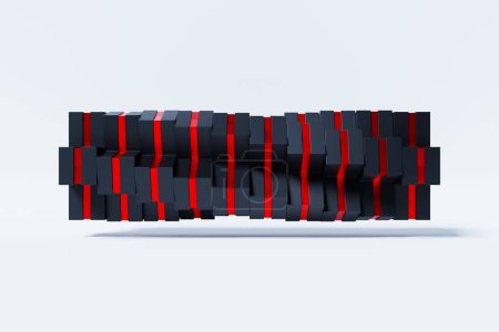 Foto de Ilustración 3D, ilusión negra y roja formas abstractas isométricas formas coloridas entrelazadas - Imagen libre de derechos
