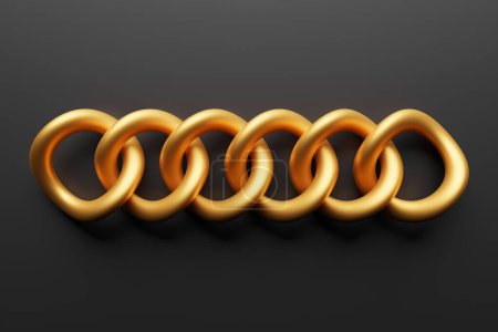 Téléchargez les photos : Illustration 3D de chaînes métalliques dorées. Ensemble de chaînes sur fond noir. - en image libre de droit