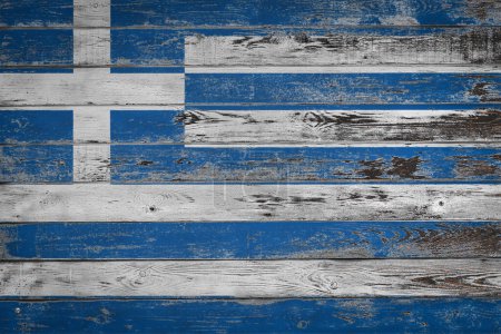 Foto de La bandera nacional de Grecia está pintada sobre tablas de madera desiguales. Símbolo país. - Imagen libre de derechos