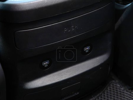 Photo for Novosibirsk, Russia - February  02 , 2024:  Hyundai Grand Starex,  close up of the USB, AUX and other buttons. - Royalty Free Image