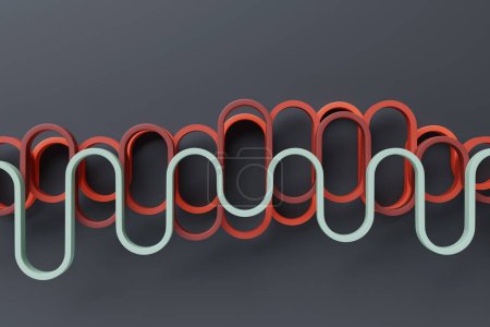 Foto de 3d ilustración de diseño de onda abstracta de colores sobre un fondo gris. Reconocimiento de voz, ecualizador, grabadora de audio. Botón de micrófono con onda sonora. Símbolo de tecnología inteligente - Imagen libre de derechos