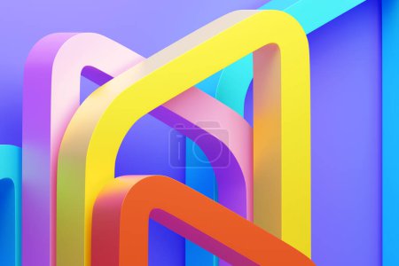 Photo for Abstract poster design with colorful geometric shapes. 3D pattern of lines. 3D illustration, template for posters, flyers and banners. - Royalty Free Image