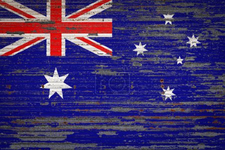 Photo for Close-up of old metal wall with national flag of Australia . Concept of Australia  export-import, storage of goods and national delivery of goods. Flag in grunge style - Royalty Free Image