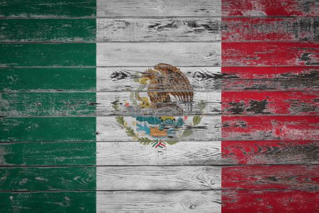 Photo for The national flag of  Mexico  is painted on uneven wooden  boards. Country symbol. - Royalty Free Image