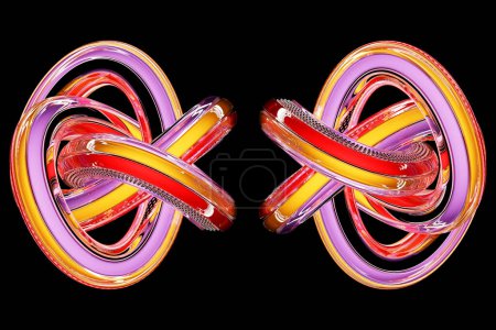 Photo for 3D illustration, colorful illusion, isometric abstract shapes, colorful shapes intertwined - Royalty Free Image