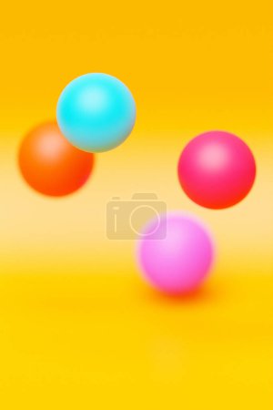 Photo for 3d illustration of a   colorful  spheres on a  yellow   background. Digital metaball background of flying - Royalty Free Image