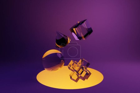 Foto de Ilustración 3D de un nodo colorido sobre fondo púrpura. Formas fantásticas. Formas geométricas simples - Imagen libre de derechos