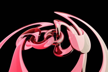 Téléchargez les photos : Chaîne rose 3D sur fond noir. chaîne de code numérique. rendu 3D - en image libre de droit