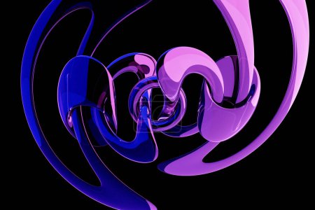 Téléchargez les photos : Chaîne 3D violette sur fond noir. chaîne de code numérique. rendu 3D - en image libre de droit