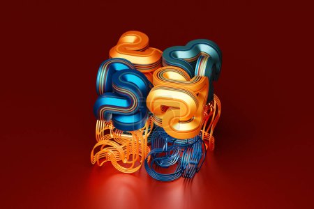 Foto de Forma dinámica abstracta con lados multicolores, lados. Ilustración y representación 3D. Fondo de línea elegante. - Imagen libre de derechos