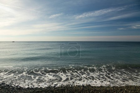 Photo for Blue and beautiful waves. Crest of a sea wave. Wonders of nature. Beautiful landscape of the winter sea. - Royalty Free Image