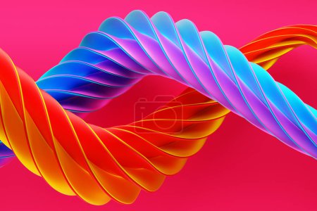 Foto de 3d ilustración de diseño de onda abstracta de colores sobre un fondo rosa. - Imagen libre de derechos