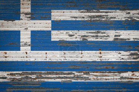 Photo for Close-up of old metal wall with national flag of Greece  . Concept of  Greece  export-import, storage of goods and national delivery of goods. Flag in grunge style - Royalty Free Image