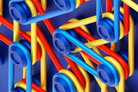 Photo for 3d colorful abstract geometric shapes located on a blue background - Royalty Free Image