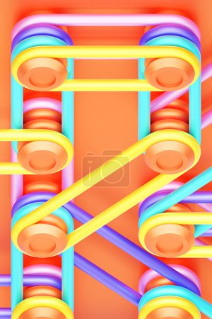 Photo for 3D illustration, intricate geometric pattern of convex fasteners and straps - Royalty Free Image