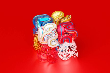 Photo for 3D illustration, neon illusion isometric abstract shapes colorful shapes intertwined - Royalty Free Image