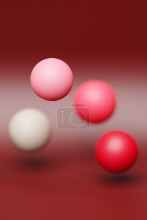 Foto de Primer plano 3d colorido ilustración. Diferentes formas geométricas esfera se colocan a la misma distancia. Formas geométricas simples volando - Imagen libre de derechos