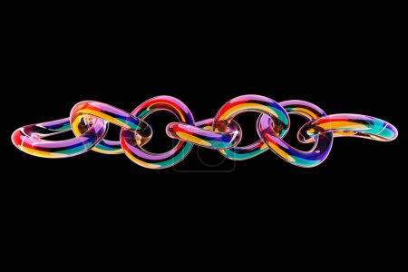 Foto de Cadena colorida 3D sobre un fondo negro. cadena de código digital. Renderizado 3D - Imagen libre de derechos