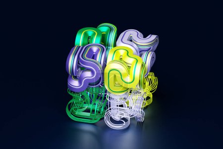 Foto de Representación 3D, figura brillante abstracta con varios patrones, formas y varias líneas. Papel pintado creativo colorido con efecto en capas - Imagen libre de derechos