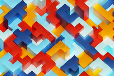 Téléchargez les photos : 3D illustration volumetric  colorful  cubes. Parallelogram pattern. Technology geometry neon background - en image libre de droit