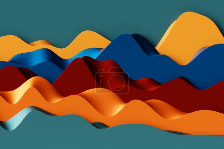 Foto de 3d renderizado, líneas de onda de colores abstractos sobre fondo verde. Fondos de pantalla creativos - Imagen libre de derechos