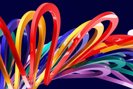 Foto de 3d ilustración de rayas de colores. Rayas geométricas similares a las ondas. Patrón de líneas de cruce brillantes abstractas - Imagen libre de derechos