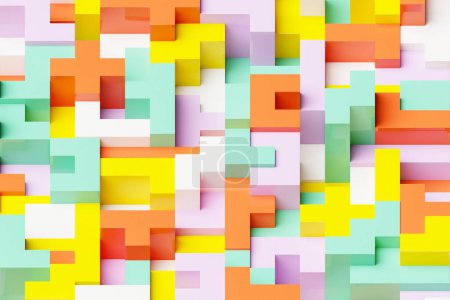 Téléchargez les photos : 3D illustration volumetric  colorful  cubes. Parallelogram pattern. Technology geometry neon background - en image libre de droit