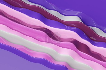 Téléchargez les photos : Rendu 3d, lignes abstraites d'ondes colorées sur fond violet. Papier peint créatif - en image libre de droit
