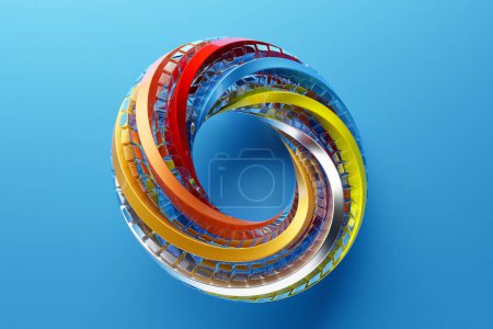 Photo for 3D illustaration of a   colorful   torus. Fantastic cell. Simple geometric shapes - Royalty Free Image