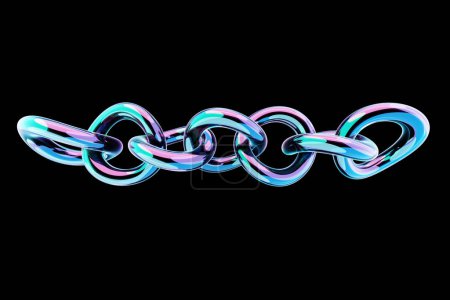 Foto de Representación 3D, forma perfecta, cadena de neón multicolor sobre fondo negro, concepto de energía futurista - Imagen libre de derechos