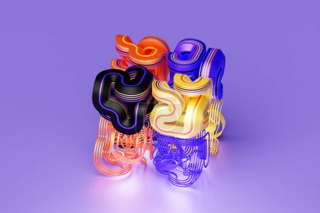 Foto de Forma dinámica abstracta con lados multicolores, lados. Ilustración y representación 3D. Fondo de línea elegante. - Imagen libre de derechos