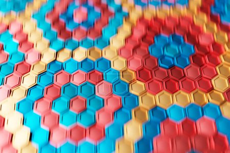 Multicolored pattern, hexagon pattern. 3D visualization