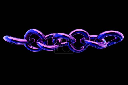 Foto de 3d ilustración de cadenas de colores. Conjunto de cadenas sobre fondo negro. Patrón geométrico. Fondo de geometría tecnológica - Imagen libre de derechos