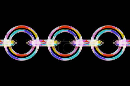 Téléchargez les photos : Illustration 3D de chaînes transparentes colorées. Ensemble de chaînes sur fond noir. - en image libre de droit