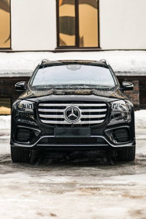 Photo for Novosibirsk, Russia - February  11 , 2024:    black Mercedes-Benz GLE Coupe parked of a city. No other car and people. - Royalty Free Image