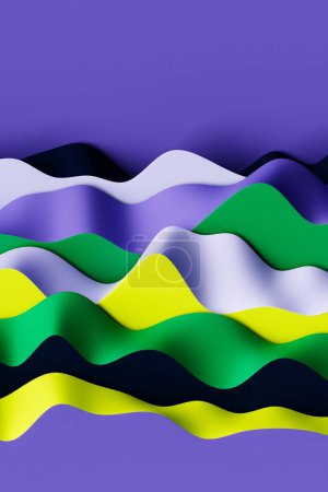Téléchargez les photos : 3D illustration  colorful   stripes in the form of wave waves, futuristic background. - en image libre de droit