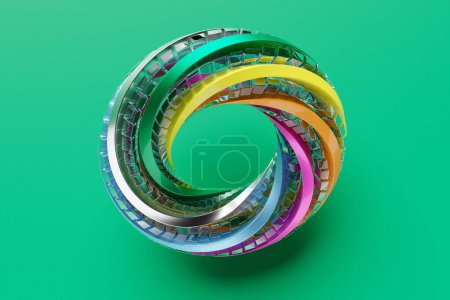 Futuristic neon colorful torus donut. 3D rendering,  torus geometry shape in    green background
