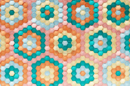 Multicolored pattern, hexagon pattern. 3D visualization