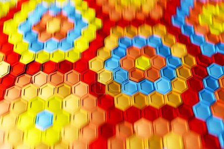 Foto de 3d ilustración panal de abeja mosaico. Textura realista de las celdas de rejilla geométrica. Fondo de pantalla abstracto con rejilla hexagonal. - Imagen libre de derechos