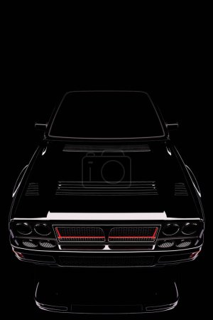 Futuristischer Sportwagen auf schwarzem Hintergrund. Starker Supersportwagen. 3D-Illustration