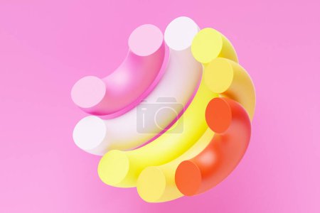 Photo for 3D illustration, geometric illusion, isometric abstract shapes in the shape of a hemisphere, colorful shapes intertwined - Royalty Free Image