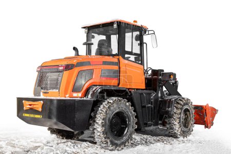Téléchargez les photos : Tracteur orange, chargeur sur fond blanc - en image libre de droit