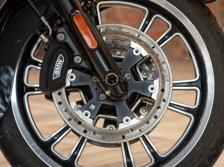 Photo for Novosibirsk, Russia - March  13 , 2024:  BMW  R18,  Close-up wheel of motobike. Traveling concept. - Royalty Free Image