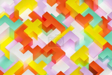 Foto de 3d ilustración de colorido conjunto de formas sobre fondo monocromo, patrón. Fondo de geometría - Imagen libre de derechos