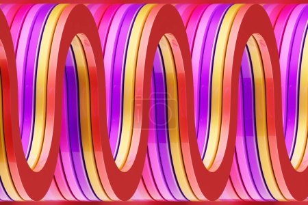 Foto de 3d ilustración de una tira estéreo de diferentes colores. Rayas geométricas similares a las ondas. Patrón de líneas de cruce brillante colorido abstracto - Imagen libre de derechos