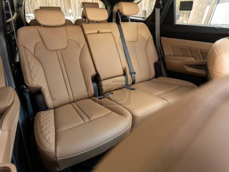Photo for Novosibirsk, Russia - March  22 , 2024:  Kia Sorento ,  Rear seat for passengers in beige leather. Comfort car inside - Royalty Free Image
