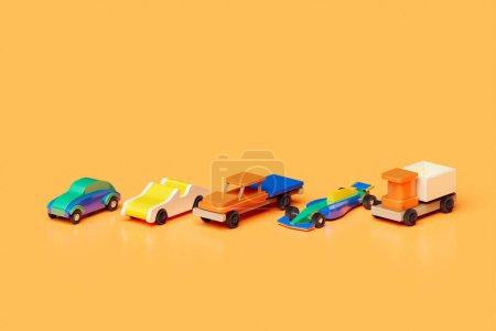 Téléchargez les photos : Illustration 3d modèles colorés de voitures pour enfants de différents types de courses, camions, camionnettes - en image libre de droit