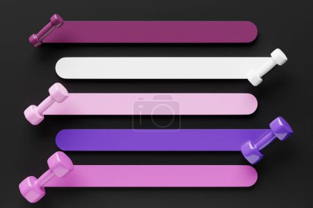 Infografía iconos de salud de cinta horizontal con mancuernas multicolores