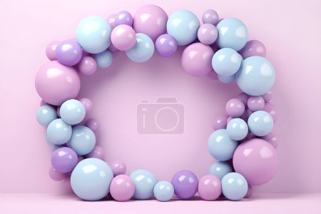 Photo for 3D illustration round frame of pink balloons for text on colorful background,  generated by AI. 3D illustration - Royalty Free Image